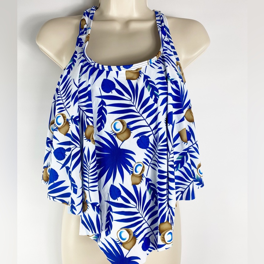 LaLavava Peacock Print Blue White Swimsuit Top Women Size XXXL
